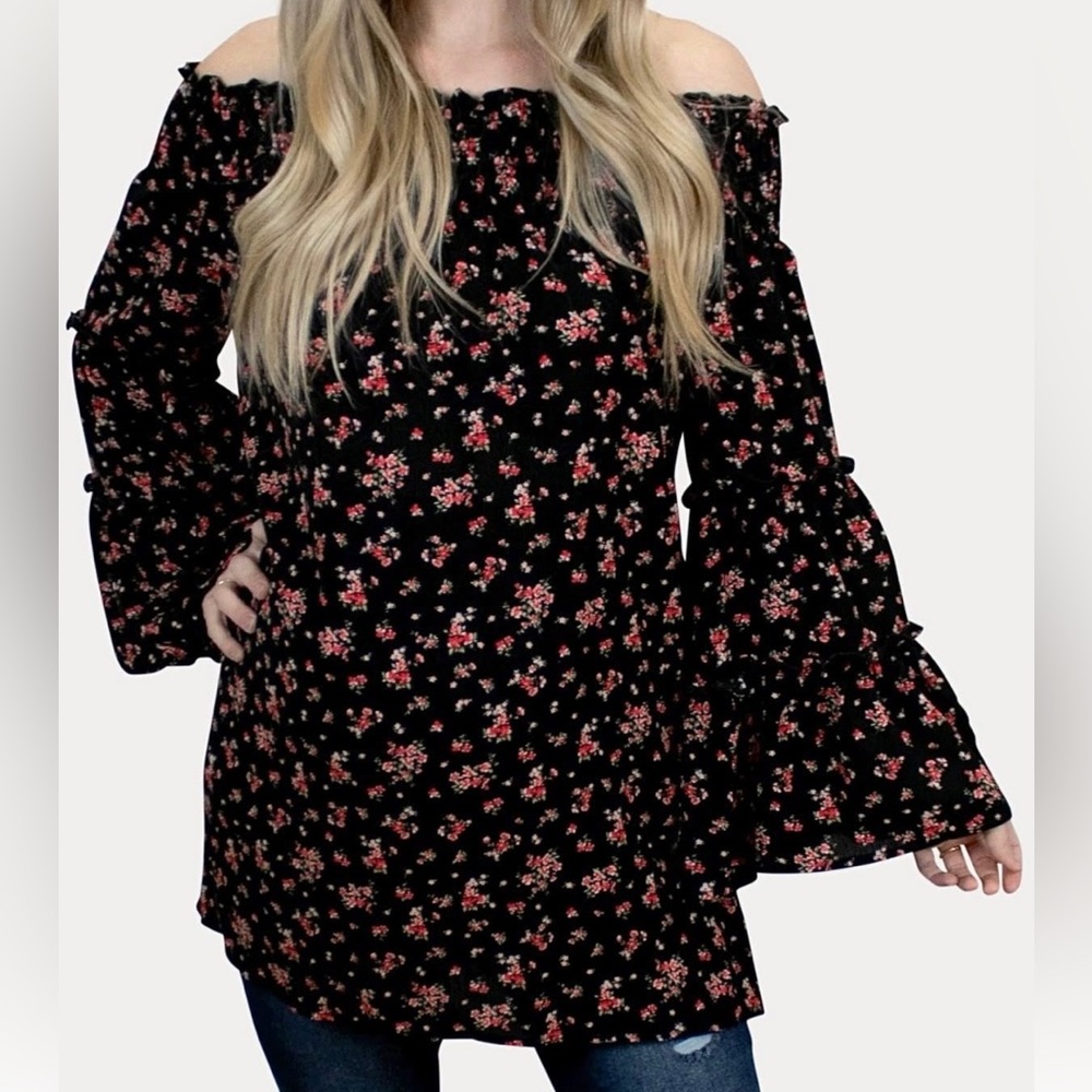 Jade by Jane Bell-Sleeve Floral Top, Size L